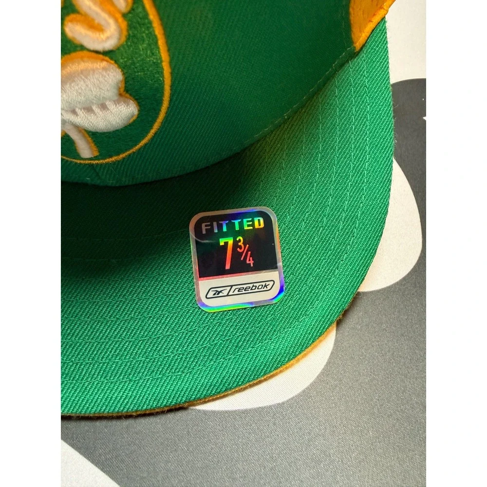 Reebok Boston Celtics Hat Mens 7 3/4 Green Yellow Hardwood Classics Fitted Mesh